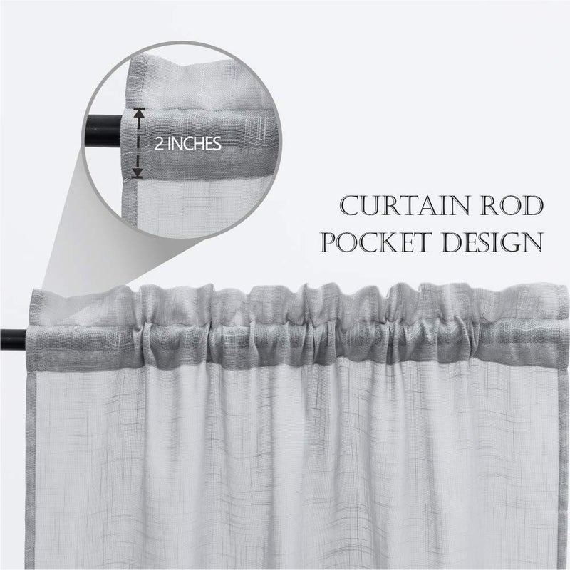 cozy night Cozynight Gray Sheer Tier Curtains 36 inch Length Linen Curtain Sheers Transparent Half Window Curtains Kitchen Tiers Bathroom Cafe Curtain Light Filtering Rod Pocket 2 Panels - Image 3